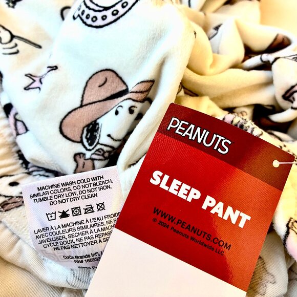 Peanuts COWBOY SNOOPY Sleep Pajama Pants Fleece Womens Large Stick Horse Sheriff - Picture 4 of 11